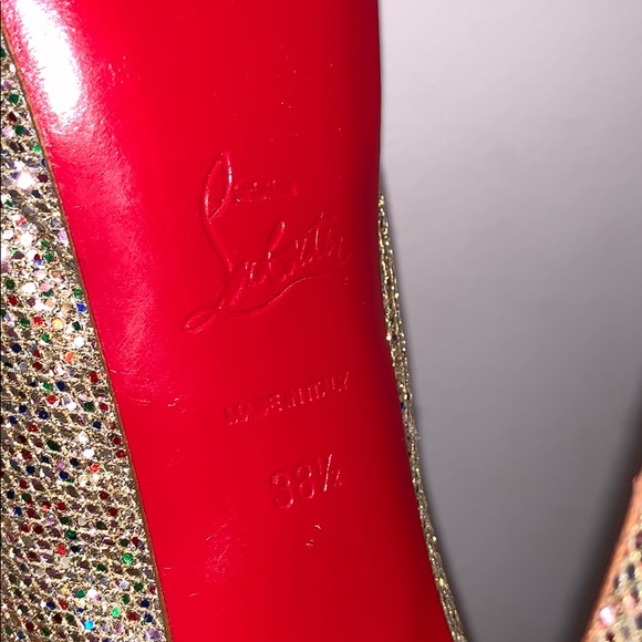 Gold Multi Lady Peep Glitter Platform Pumps - Picture 6 of 7